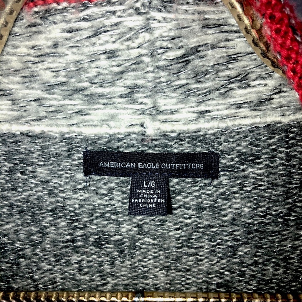 American Eagle Tribal Grey Sweater Cardigan Large - Picture 4 of 5